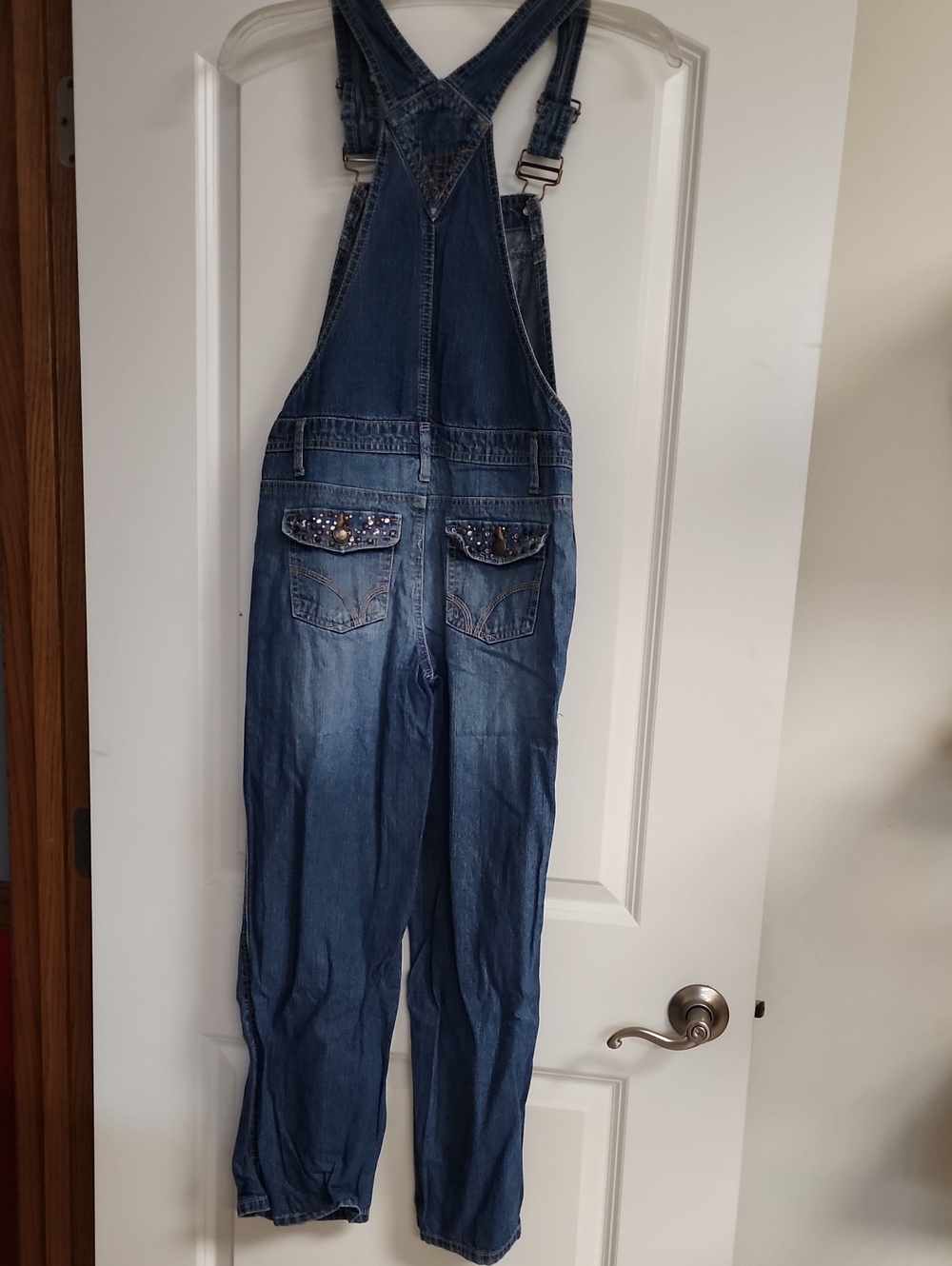 VTG Squeeze Jeans Y2K Rhinestone Bling Denim Overalls Girls Medium(10) Excellent - Picture 4 of 12